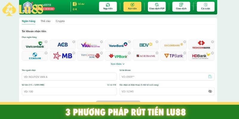 3 phương pháp rút tiền Lu88